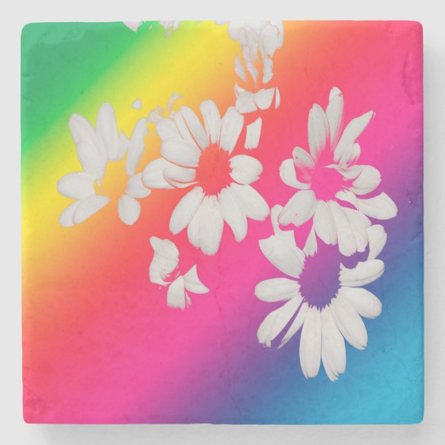 Porta-copo De Pedra Rainbow daisies (Frente)