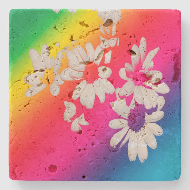 Porta-copo De Pedra Rainbow daisies (Frente)