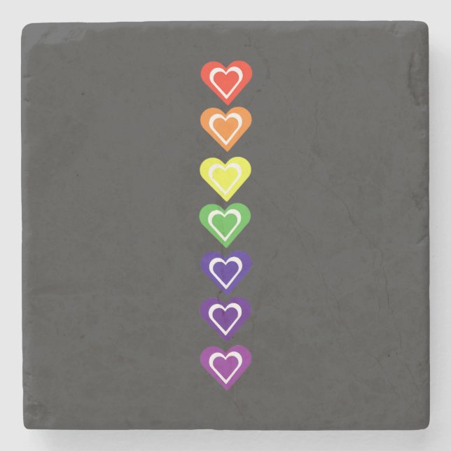 Porta-copo De Pedra Rainbow hearts (Frente)