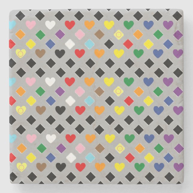 Porta-copo De Pedra Rainbow Hearts (Frente)