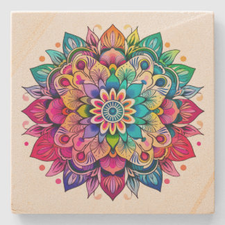 Porta-copo De Pedra Rainbow Mandala