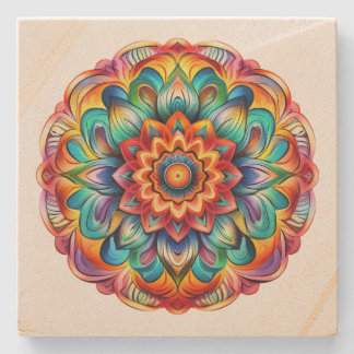 Porta-copo De Pedra Rainbow Mandala