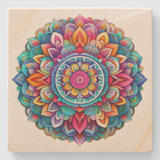 Porta-copo De Pedra Rainbow Mandala