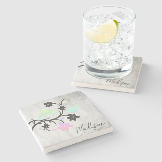 Porta-copo De Pedra Rainbow Pastel Lovebird Personalizado (Lateral)