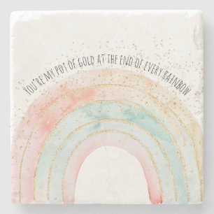 Porta-copo De Pedra Rainbow Watercolor Você é meu Pote de Romântico Do