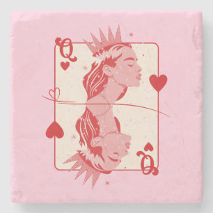 Porta-copo De Pedra Rainha de Copas Arte Préppy Vermelha e Rosa