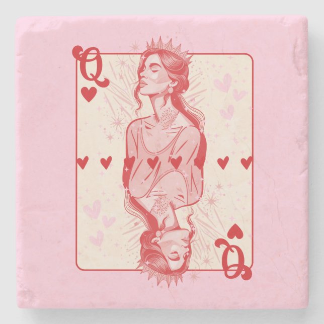Porta-copo De Pedra Rainha de Copas Arte Rosa Préppy (Frente)