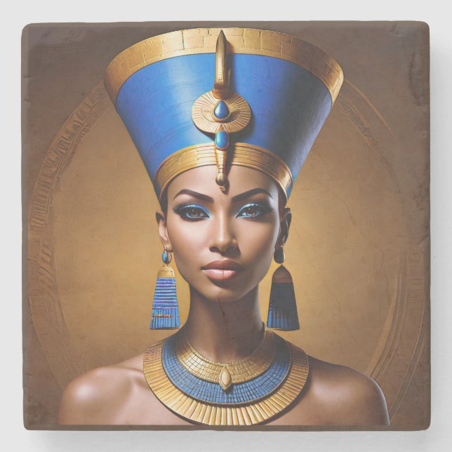 Porta-copo De Pedra "Rainha Nefertiti" Linda Rainha Africana (Frente)