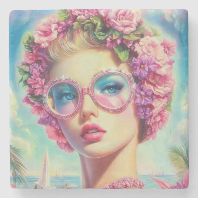 Porta-copo De Pedra Rainha Tropical Glamor (Frente)