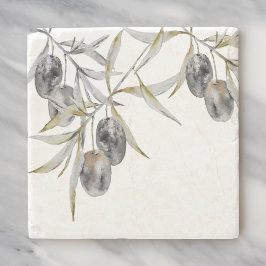 Porta-copo De Pedra Ramo de Oliveiras Rustic Watercolor
