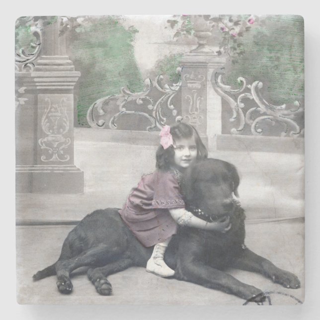 Porta-copo De Pedra Rapariga e seu Cachorro (Frente)