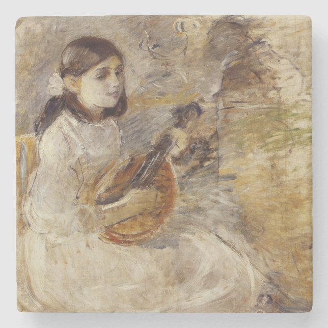 Porta-copo De Pedra Rapariga Tocando Mandolin (por Berthe Morisot) (Frente)