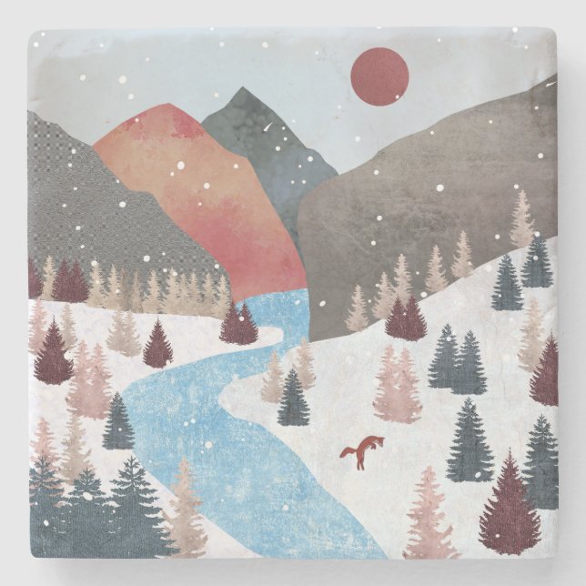 Porta-copo De Pedra Raposa de caça de inverno (Frente)