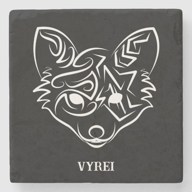 Porta-copo De Pedra Raposa Tribal Negra (Frente)