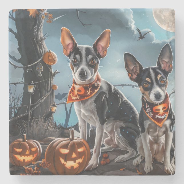Porta-copo De Pedra Rat Terrier Halloween Spooky (Frente)