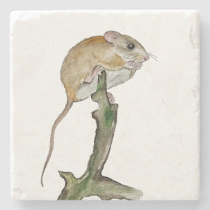 Porta-copo De Pedra Rato de aquarela realista em uma árvore