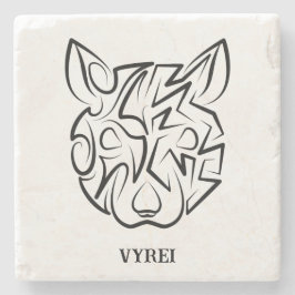 Porta-copo De Pedra Rato Tribal Negro e Branco