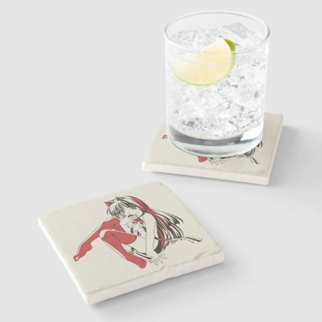 Porta-copo De Pedra RBP, Neko a Garota Anime Sexy Gatinha Furry (Lateral)