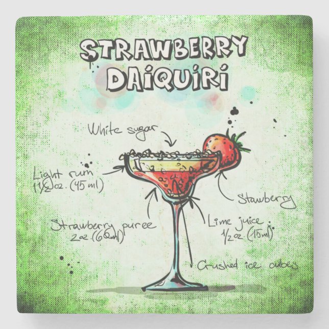 Porta-copo De Pedra Receita de Bebida de Morango Daiquiri (Frente)