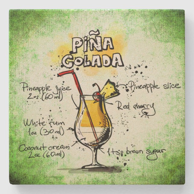 Porta-copo De Pedra Receita de Bebida Pina Colada (Frente)