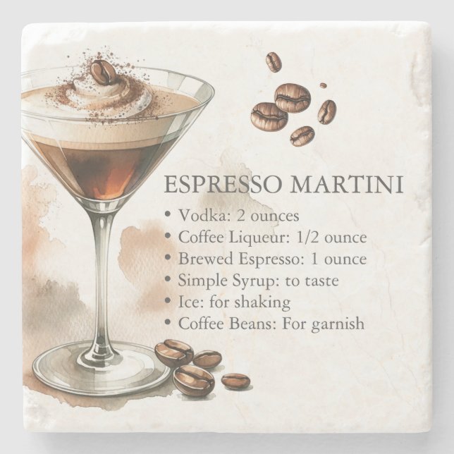 Porta-copo De Pedra Receita de Espresso Martini (Frente)