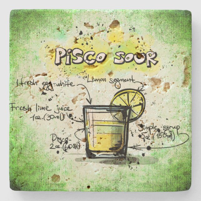 Porta-copo De Pedra Receita de Pisco Sour Drink (Frente)