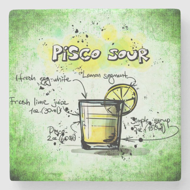 Porta-copo De Pedra Receita de Pisco Sour Drink (Frente)