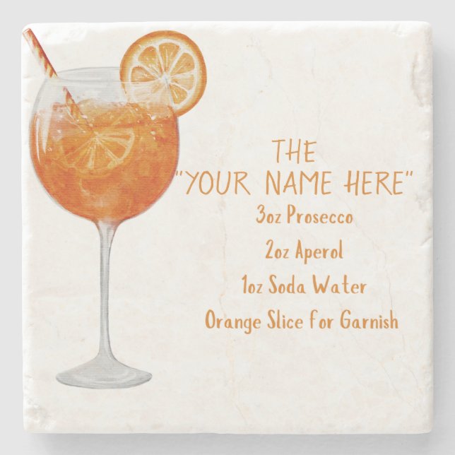 Porta-copo De Pedra Receituário Personalizado de Aperol Spritz (Frente)