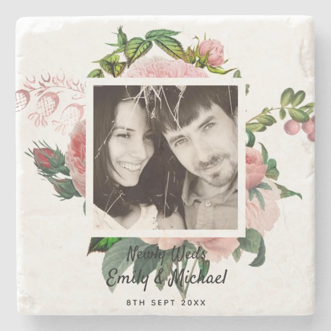 Porta-copo De Pedra Recém-casados Blush Roses Rosa FOTO Botânica (Frente)