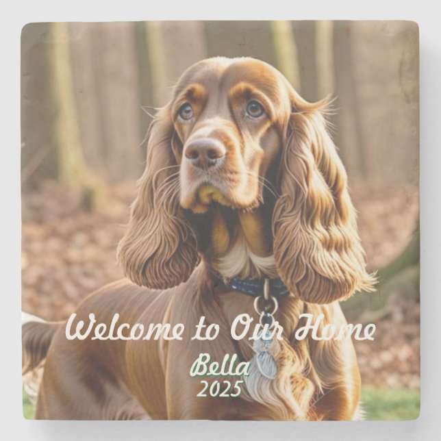 Porta-copo De Pedra Recordação Foto Spaniel Personalizada (Frente)