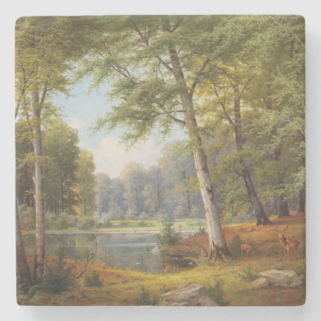 Porta-copo De Pedra Red Deer by the Forest Pond (Frente)