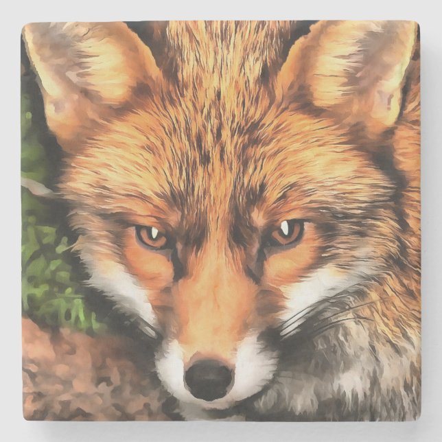 Porta-copo De Pedra Red Fox Linda Arte Selvagem (Frente)