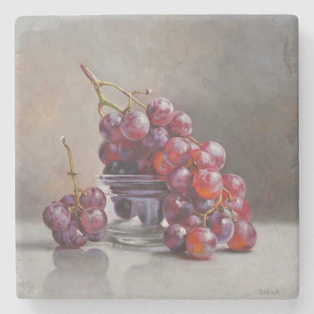 Porta-copo De Pedra Red Grapes Still Life - from Original Oil Painting (Frente)