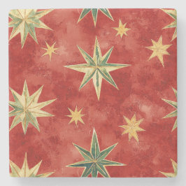 Porta-copo De Pedra Red Green Gold Stars Christmas