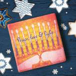Porta-copo De Pedra Red Hanukkah Menorah Peace Love Light Script Bold<br><div class="desc">"Paz, amor e luz." Uma foto de perto de uma menorah brilhante, colorida, laranja vermelha e dourada, que mostra o estilo de sua mania, ajuda você a inaugurar o feriado de Chanucá. Sinta o calor e a alegria da temporada de festas sempre que você relaxa com sua bebida favorita nesta...</div>