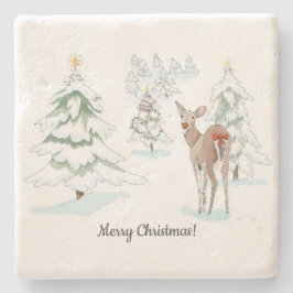 Porta-copo De Pedra Red Nose Deer no Feriado de Madeira Neve