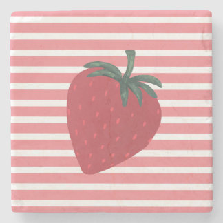 Porta-copo De Pedra Red Strawberry Fruit and Stripes