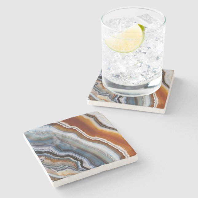 Porta-copo De Pedra Red Terracotta White Black Blue Agate Geode (Lateral)