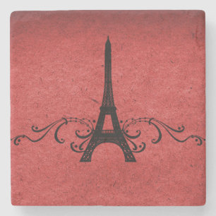 Porta-copo De Pedra Red Vintage French Flourish