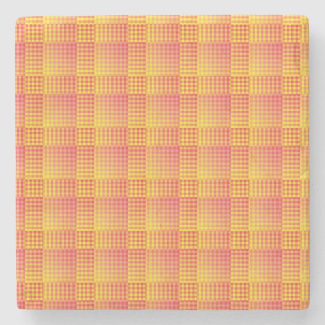 Porta-copo De Pedra Red Yellow Checker Abstract Pattern (Frente)