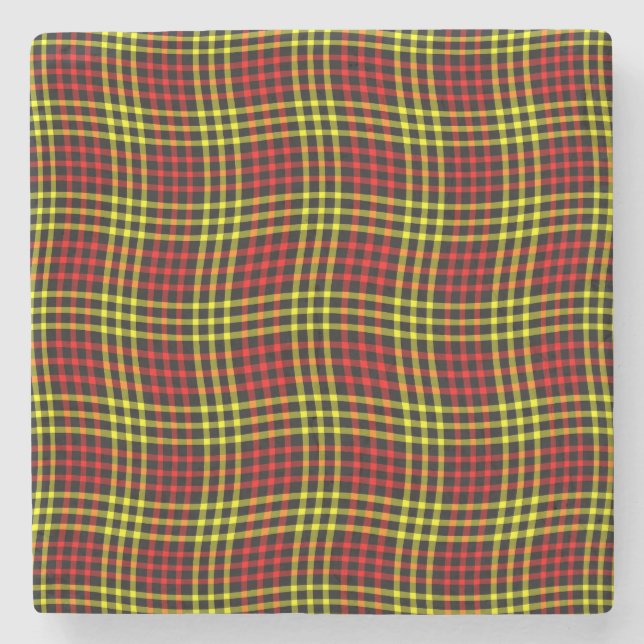 Porta-copo De Pedra Red Yellow Plaid Checker Seamless Pattern (Frente)