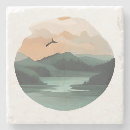 Porta-copo De Pedra Reflexões nas Montanhas: Um Lago Tranquilo em Dusk