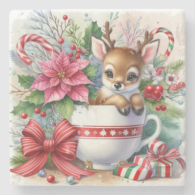 Porta-copo De Pedra Reindeer 3 da caneca natalina (Frente)