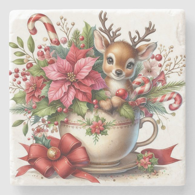 Porta-copo De Pedra Reindeer de caneca natalina 4 (Frente)