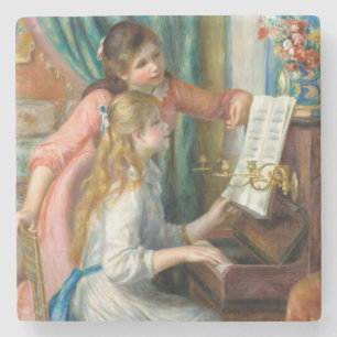 Porta-copo De Pedra Renoir Duas Meninas ao Piano Impressão Música Arte