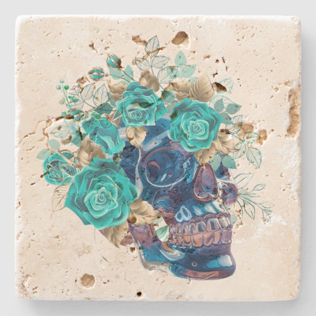 Porta-copo De Pedra Requiem Flor Azul (Frente)