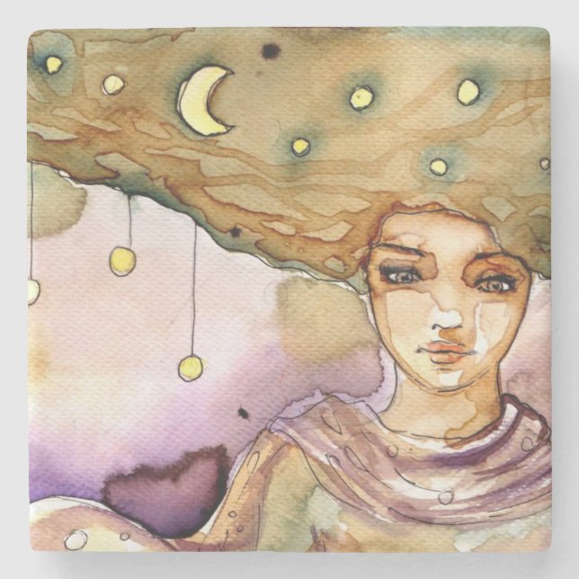 Porta-copo De Pedra Retrato abstrato e mulher bonito (Frente)