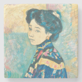 Porta-copo De Pedra Retrato da Mulher Japonesa (por Fujishima Takeji)