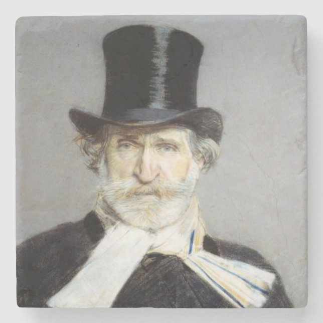 Porta-copo De Pedra Retrato de Giuseppe Verdi, compositor italiano da  (Frente)