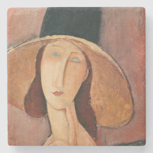 Porta-copo De Pedra Retrato de Jeanne Hebuterne em um chapéu grande